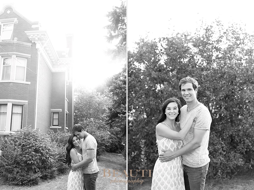 Weyburn engagement photographer newly engaged Sask wedding photographer heritage Eaglesham house black & white photo