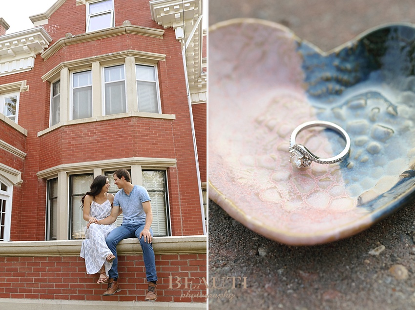Weyburn engagement photographer newly engaged Sask wedding photographer heritage Eaglesham house pottery ring dish photo