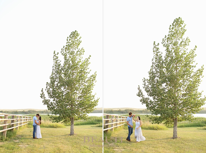 Weyburn engagement photographer newly engaged Sask wedding photographer Nickle Lake summer engagement session dancing photo