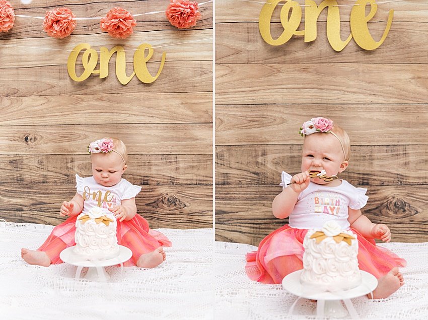 BEAUTI photography Saskatchewan family lifestyle photographer first birthday cake smash one year old Tracey's Treats 4 You