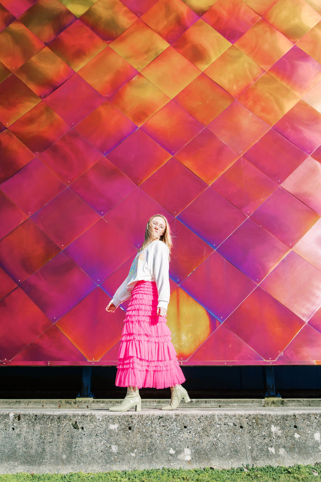 Jenelle Quigley Photography Nanaimo Vancouver Island British Columbia lifestyle photographer pink wall pink skirt young lady