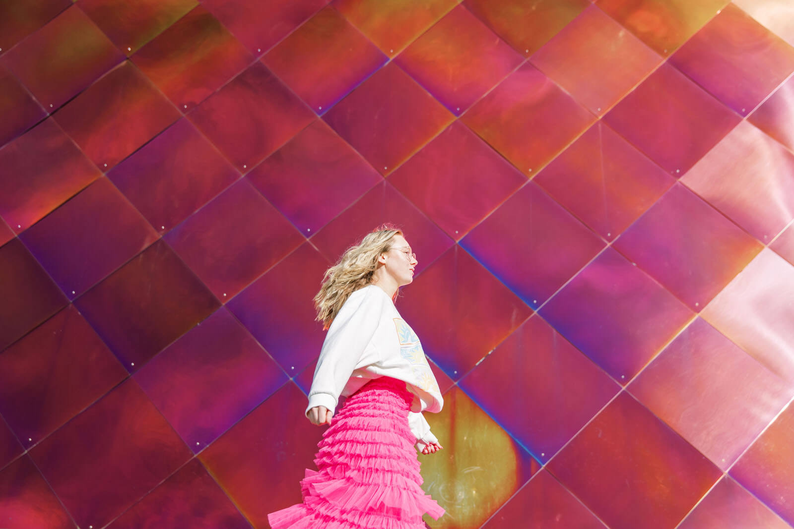 Jenelle Quigley Photography Nanaimo Vancouver Island British Columbia lifestyle photographer pink wall pink skirt twirling young lady Happy Love Day