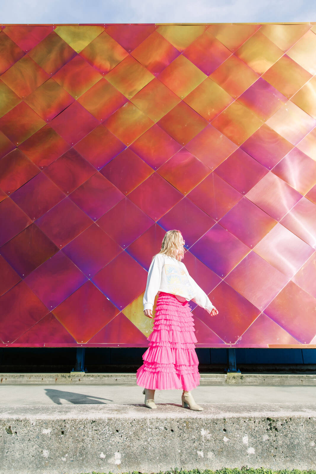 Jenelle Quigley Photography Nanaimo Vancouver Island British Columbia lifestyle photographer pink wall pink skirt twirling young lady Happy Love Day