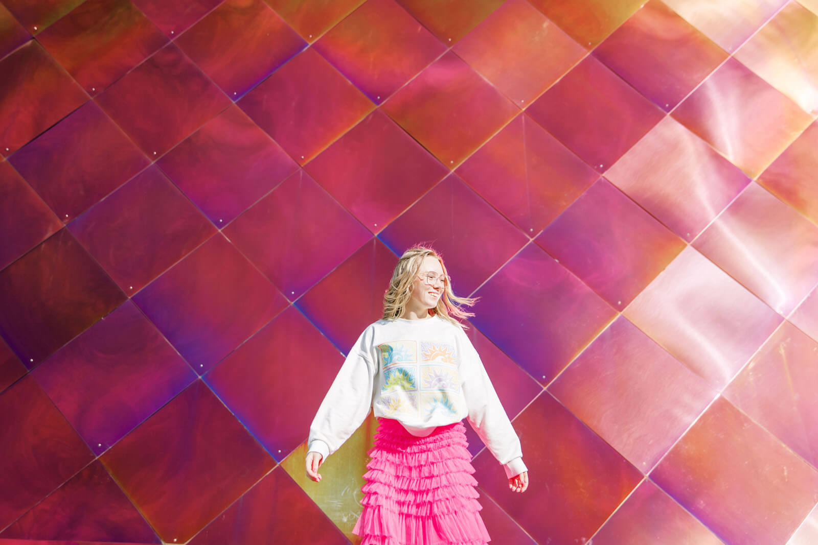 Jenelle Quigley Photography Nanaimo Vancouver Island British Columbia lifestyle photographer pink wall pink skirt young lady Happy Love Day