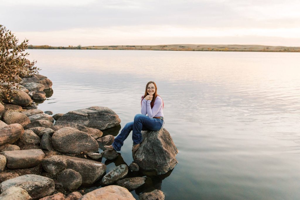 Jenelle Quigley Photography Weyburn lifestyle photographer WCS Grad Class of 2024 Nickle Lake fall grad casuals sunset